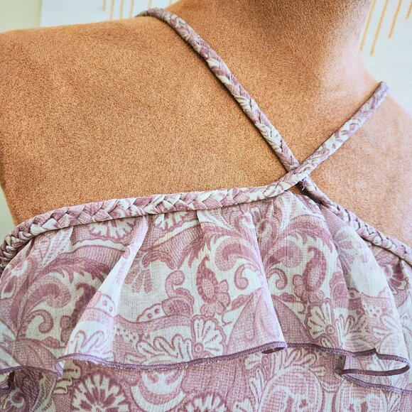 Guess Mauve Vintage 2000s Midi High-Low Dress | Boho Paisley | Size 11 - Picture 5 of 16